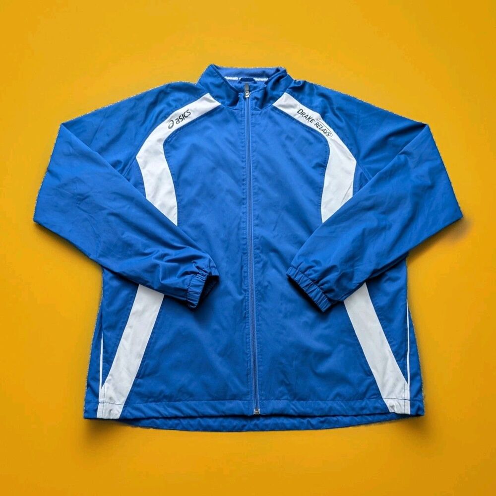 Drake Relays Windbreaker Asics Full Zip‎ Blue White Size Large Running Jacket